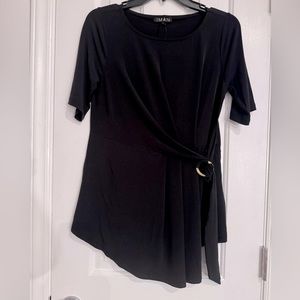 IMAN Black Blouse that drapes and ties with gold ring